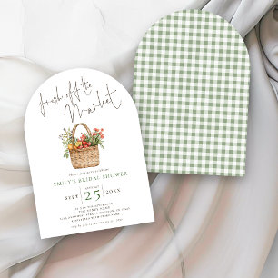 Frisch auf dem Markt Sage Gingham Bogen Brautparty Einladung