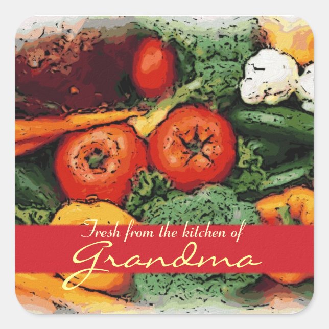 Frisch aus der Küche der Gemüsemarken Quadratischer Aufkleber (Vorderseite)