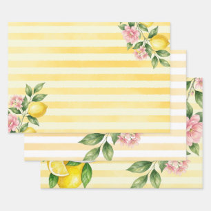 Frisch Ein Bogen Rosa Gelbe Zitrone Erster Geburts Geschenkpapier Set
