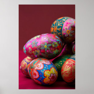Frisch gefärbte Pysanky Ostereier mit Text-Wellnes Poster