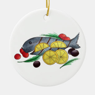 Frisch gegrillter Fisch Griechischer Mittelmeer Me Keramik Ornament