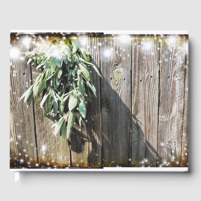 Frisch geschnittener Sage Barn-wood Twinkle Lights Gästebuch (Vorderseite)