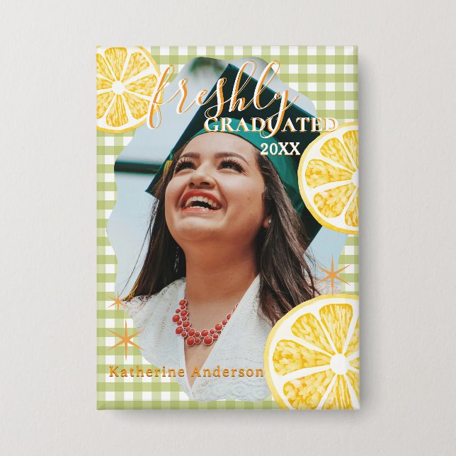Frisch graduierte Zitronen-Gingham  Button (Vorderseite)
