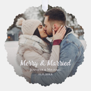 frisch vermählte Foto einfach minimal Ornament Karte