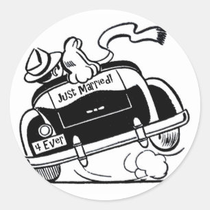Frisch Vermähltes Paar im Auto Runder Aufkleber