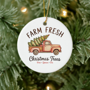 Frisch vom Bauernhof Weihnachtsbaum Rosa Lastwagen Keramik Ornament