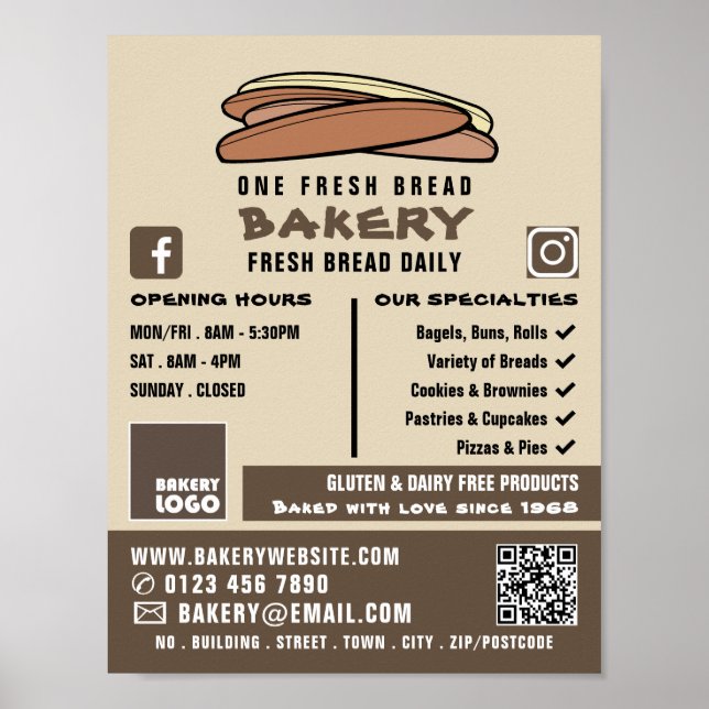 Frischbaguettes, Bäcker, Bäckerei Store Werbung Poster (Vorne)