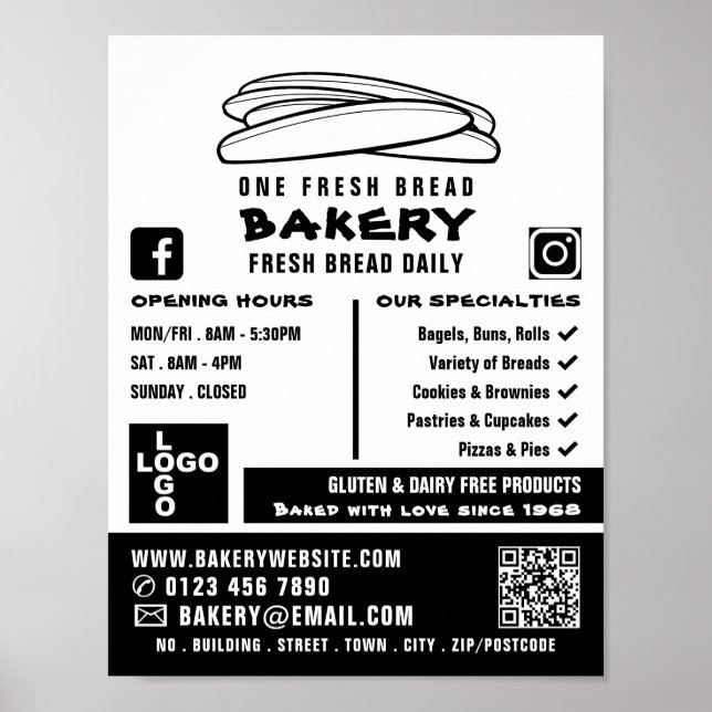 Frischbaguettes, Bäcker, Bäckerei Store Werbung Poster (Vorne)