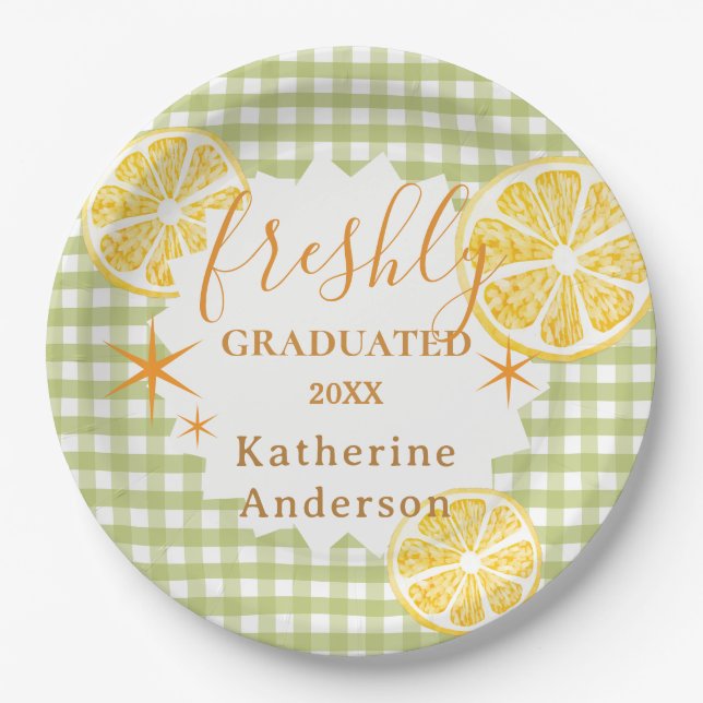 Frische Absolventen-Limonaden-Gingham  Pappteller (Vorderseite)