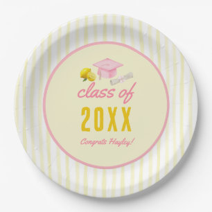 Frische Absolventen Pink Gelbe Abschlussfeier Pappteller