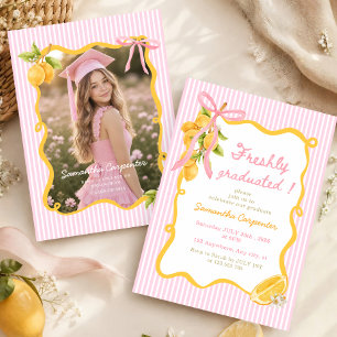 Frische Absolventin Lemon Pink Schleife Preppy Abs Einladung