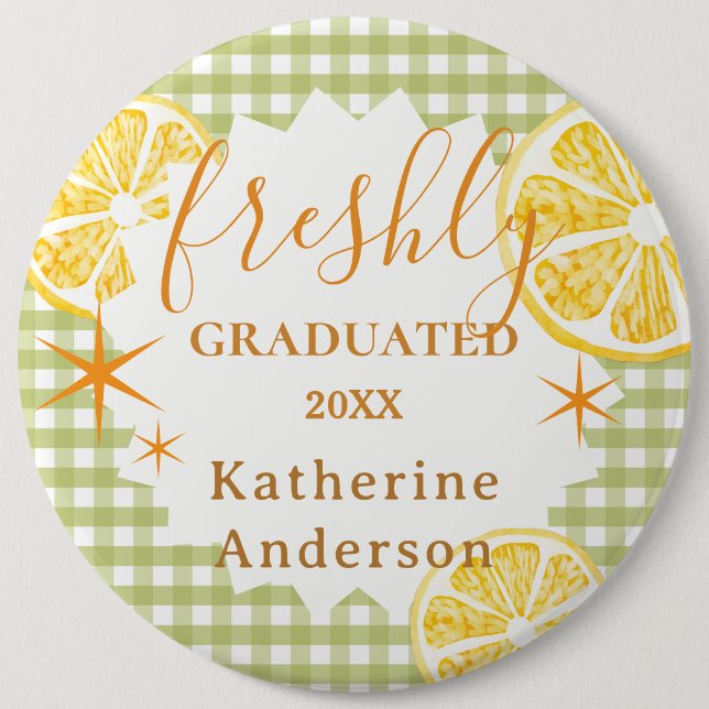 Frische Absolventin Zitronen Gingham  Button (Vorderseite)