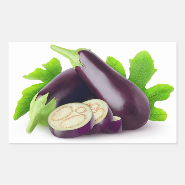 Frische Auberginen mit Blätter Rechteckiger Aufkleber (Vorderseite)