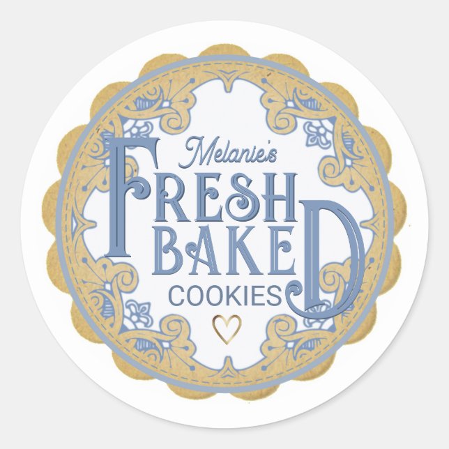 FRISCHE BAKED Cookies Herz und Kraft Scallop Borde Runder Aufkleber (Vorderseite)