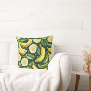 Frische Bananen und Zitronenscheiben Aquarell-Kuns Kissen
