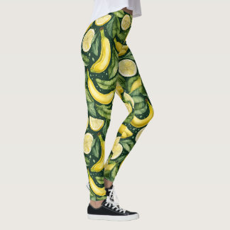 Frische Bananen und Zitronenscheiben Aquarell-Kuns Leggings
