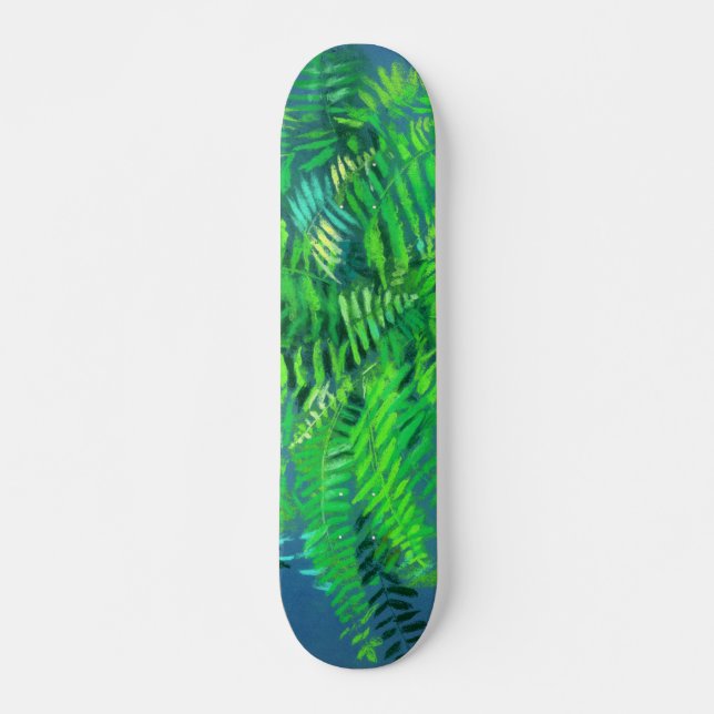 Frische Blätter, Blumenmuster, Grünpflanzen, Blau  Skateboard (Vorne)