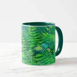 Frische Blätter, Blumenmuster, Grünpflanzen, Blau Tasse