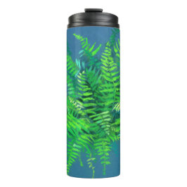 Frische Blätter, Blumenmuster, Grünpflanzen, Blau  Thermosbecher