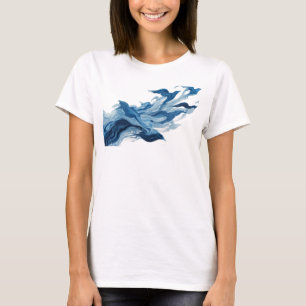 Frische Blaue Abstrakte Vögel Kunst Design T-Shirt