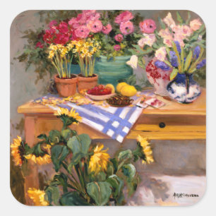 Frische Blumen I Quadratischer Aufkleber