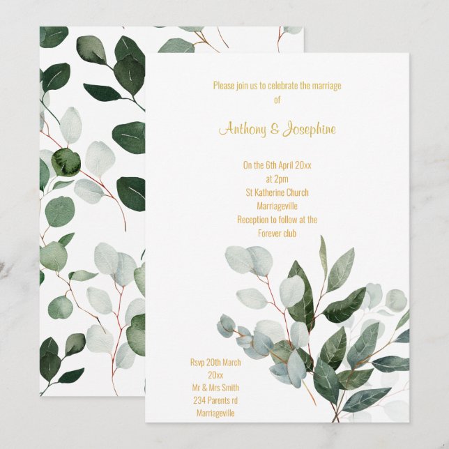 FRISCHE BOTANISCHE BOUQUET-WEDEREINLADUNG EINLADUNG (Vorne/Hinten)