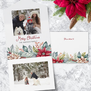 Frische bunt Weihnachten Poinsettias Familie Foto All In One Einladung
