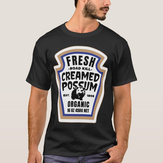 Frische Creme Possum Funny Halloween Food Label Co T-Shirt (Vorderseite)