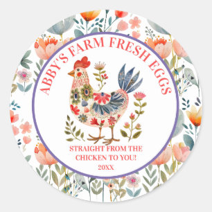 Frische Eier aus dem Bauernhof Volkskunst Huhn Runder Aufkleber