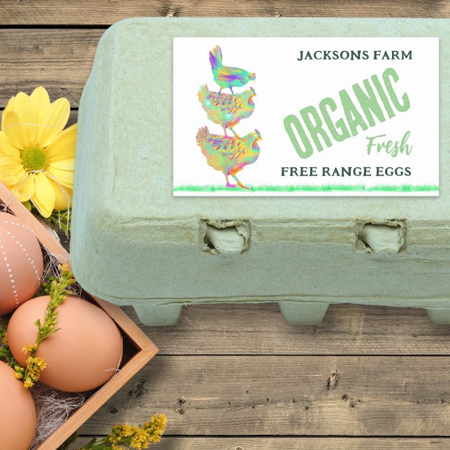Frische Eier Bio Rechteckiger Aufkleber (Organic fresh free range chicken egg box stickers with personalized small business name)