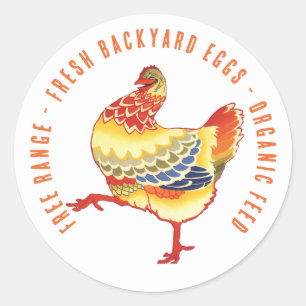 Frische Eier! Farbige Retro-Bauernhof-Hühner Runder Aufkleber