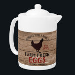 Frische Eier - Holz<br><div class="desc">Rustikaler Bauernhof Teekanne. Frische Eier Farm - Imitat Holzhintergrund Design bereit für Sie zu personalisieren. Dieser Teekanne kann mit einem Namen und einem Testdatum personalisiert werden. Macht ein wunderbares Geschenk für die Hauswärmung, ein Weihnachtsgeschenk, etc... 📌 Wenn Sie weitere Anpassungen benötigen, klicken Sie bitte auf den Button "Weitere Anpassungen vornehmen"...</div>