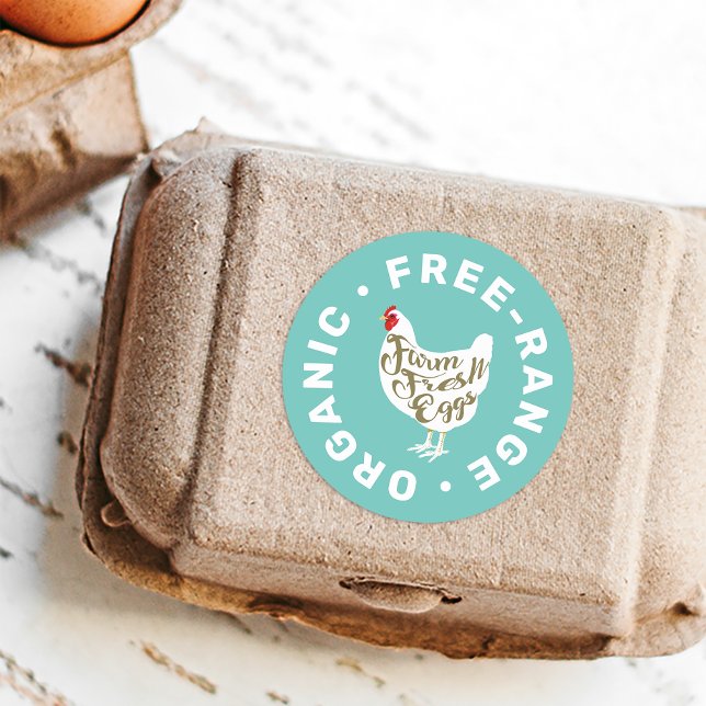 Frische Eier Hühner Silhouette Etikett Runder Aufkleber (Von Creator hochgeladen)