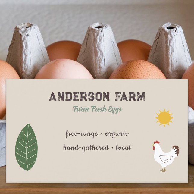 Frische Eier - Hühner, Sonne und Leaf Visitenkarte (Farm Fresh Eggs - Chicken, Sun and Leaf Business Card)