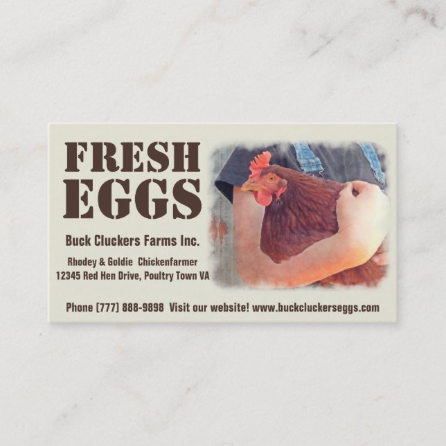Frische Eier - rotes Henne Schicht-Huhn Visitenkarte (Vorderseite)