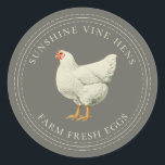 Frische Eier Vintag Hen Egg Karton Dusty Olive Runder Aufkleber<br><div class="desc">Rustikale und einfache Eierkarton-Etiketten mit dem Text züchten frische Eier und Ihren Firmennamen in cremefarbener, moderner Typografie auf einem staubigen Olivenhintergrund und einem stilvollen Vintagen Hühnerprint. Fügen Sie einfach den Namen Ihres Hausmeisters zum Label hinzu. Exklusiv für Sie entworfen von Happy Dolphin Studio. Wenn Sie Hilfe oder passende Produkte benötigen,...</div>