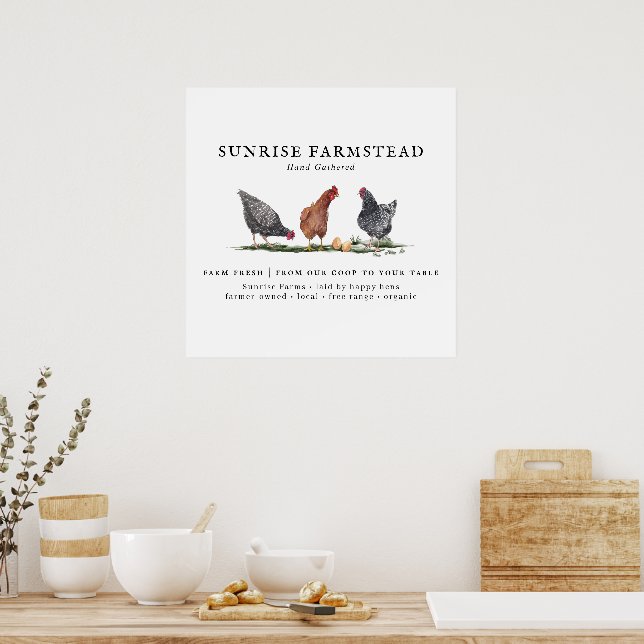 Frische Eier vom Bauernhof | Hübsches Monogramm Poster (Küche)