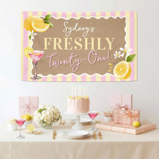 Frische einundzwanzig Zitronen rosa gestreifte Geb Banner