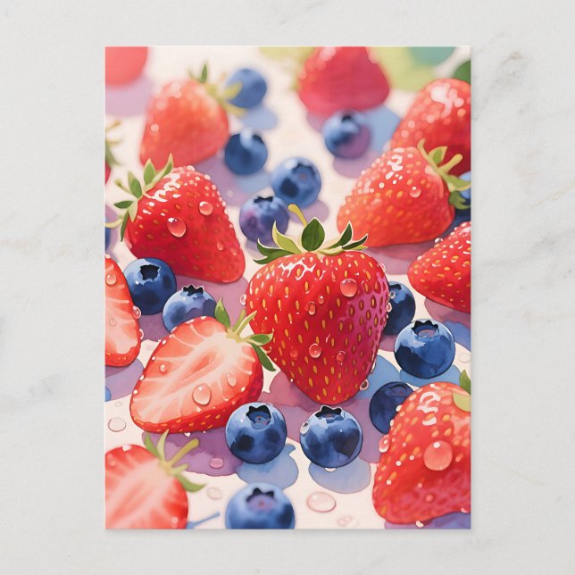 Frische Erdbeer Blaubeer Explosion Postkarte (Vorderseite)