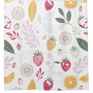 Frische Erdbeere & Florale Duschvorhang – Hell