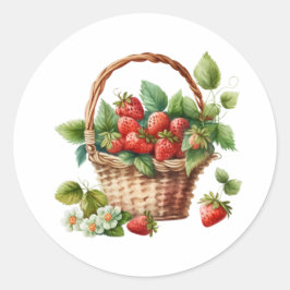 Frische Erdbeeren in einem Korb Runder Aufkleber