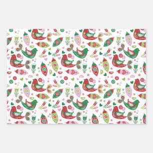 Frische Farben der Folk Partridges Weihnachten Geschenkpapier Set