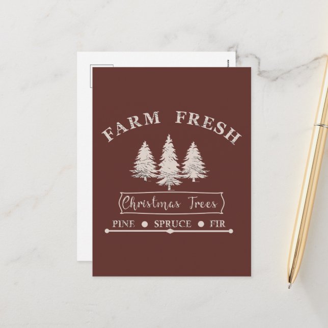 Frische, frohe Weihnachtsbäume Feiertagspostkarte (Vorderseite/Rückseite Beispiel)