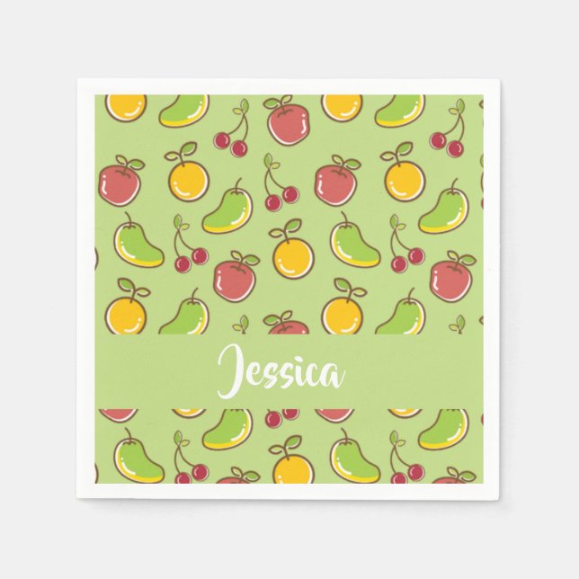 Frische Früchte im Sommer, grüne Muster Serviette (Vorderseite)