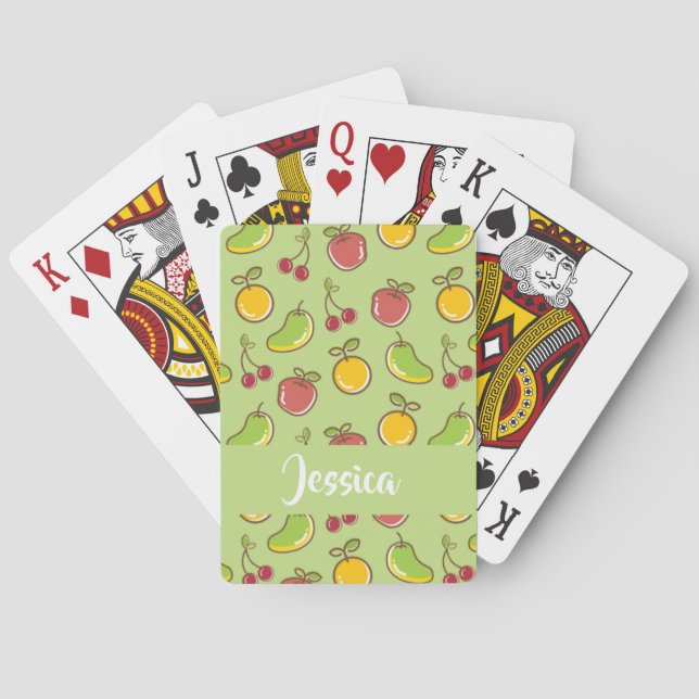 Frische Früchte im Sommer, grüne Muster Spielkarten (Rückseite)