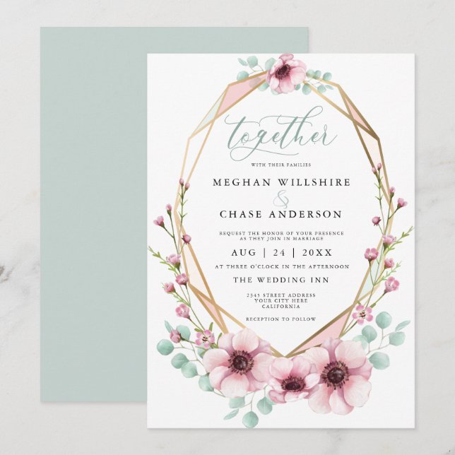 Frische Frühlingsblumen und BlattbarefootBride™ Einladung (Vorne/Hinten)