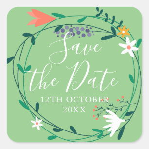 Frische Frühlingsblumengirlande Save-the-Date Quadratischer Aufkleber