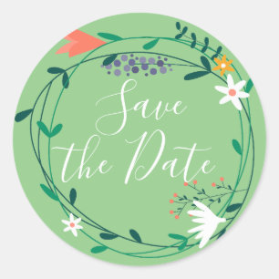 Frische Frühlingsblumengirlande Save the Date Runder Aufkleber