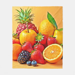 Frische Fülle: Lebendiges Frucht-Erntedesign  Fleecedecke
