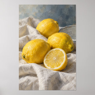 Frische gelbe Zitronen auf Leinen – Minimalistisch Poster